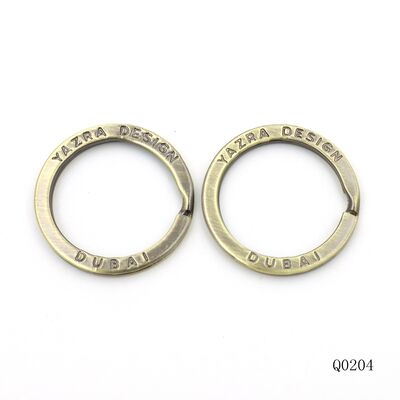 Flat Split Key Ring Brushed Antique Brass Key Rings 25mm With Stamping Logo