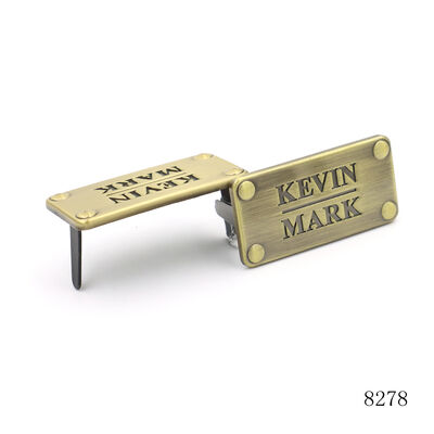 Vintage Brushed Antique Brass Metal Name Plates Custom Engraved Brand Name Metal Logo Plate For Bags