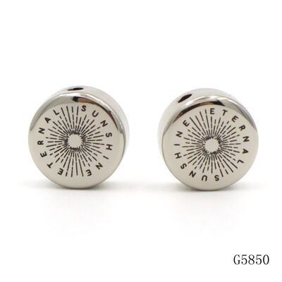 12mm Zinc Alloy Metal Flat Round Beads With Black Laser Logo For Bracelet