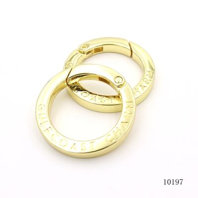 Custom Brand Logo Engraved Round Spring Clasp Metal Spring Ring Carabiner for Keychains/Handbags