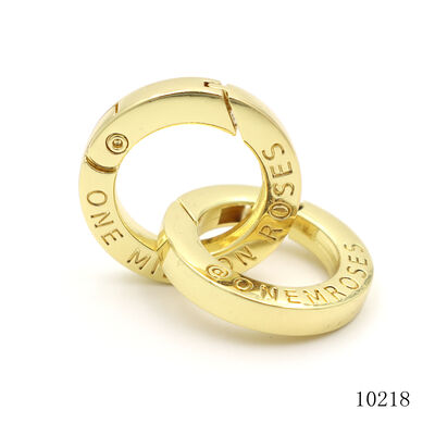 Luxury Gold Plated 20mm Circle Carabiner Clear Logo Engraved Removable O Ring For Key And Charms
