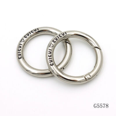 Black Laser Logo Option Circle Ring Premium Round Carabiner Metal Keychain Spring O Ring Clasp
