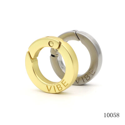 17mm  Logo Engraved Round Spring Clasp Spring Openable Flat O Ring Carabiner for Kaychain