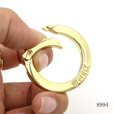 Inner diameter 30mm gold spring trigger open O ring personalized flat round carabiner 