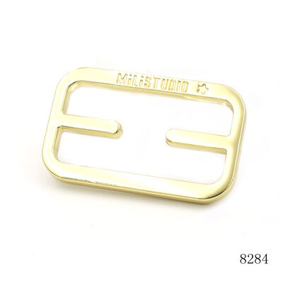 Gold Polished Branded Metal Strap Slide Buckle 38mm Engraved Logo Adjustable Buckle For Leather Bag And Purse Straps