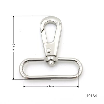 41mm Rectangular Loop Zinc Alloy Swivel Snap Hook, Mirror Silver Custom Engraved Logo Clasp For Handbag Shoulder Straps