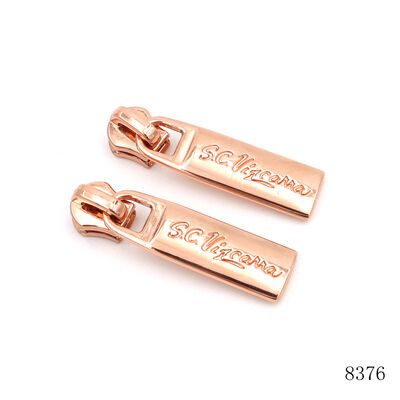 Top Quality Custom Rose Gold Logo Engraved Metal Zip Puller Tag For Handbags Hardware Accessories