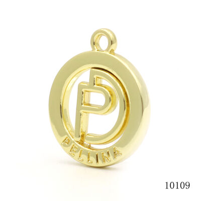 Gold Plating Custom Metal Hollow Logo Round Zinc Alloy Logo Tag With Ball Chain For Handbag Hardware Accessories
