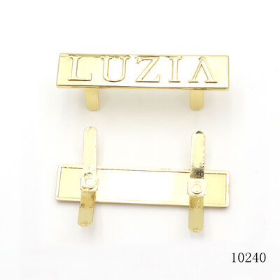 Double Prongs Metal Nameplate Zinc Alloy Custom Embossed Brand Logo Metal Tag For Bag