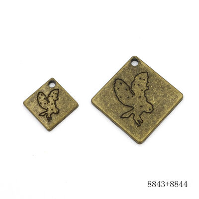 Vintage Antique Brass 25mm Square Metal Label Tag Custom Engraved Metal Pendant for Bags or Key Chain
