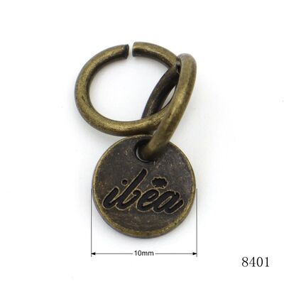 Antique Brass Metal Coin Tag Custom Logo Round Tag Key Chain Clasp Charm Circle Tag