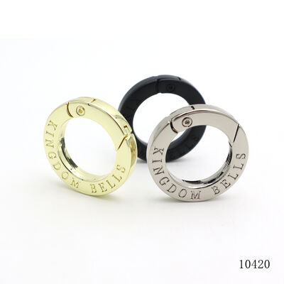 Custom Spring Ring Buckle Zinc Alloy Metal Open O Ring, OEM ODM Embossed Logo Spring O‑Ring, Custom Engraved Metal Snap Ring for Handbag Hardware Accessories