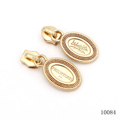Custom Engraved Logo Metal Zipper Puller, Gold Oval Embossed Decorative Zipper Pull Tab, Premium Metal Zipper Slider Hardware Accessories for Handbags, Purses & Luggage