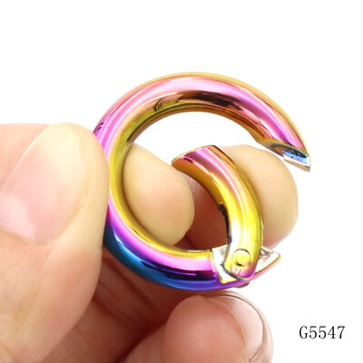 Rainbow Plated Zinc Alloy Spring O Ring, Openable Round Spring Gate Ring, Colorful Snap Circle Ring for Handbag, Keychain & Jewelry Hardware Accessories