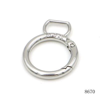 Zinc Alloy Engraved Spring O Ring, Openable Round Snap Ring with D Tab, Polished Metal Hardware Accessories, Custom Logo Available, Great for Handbag Straps, Backpacks, Keychains, Pet Collars & Luggag