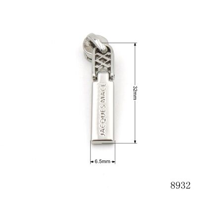 Custom Embossed Logo Zinc Alloy Zipper Pull, Polished Silver Metal Zipper Slider Puller with Small D Ring, Replacement Zip Tab Hardware for Handbags, Purses, Luggage and Backpack Bag Accessories