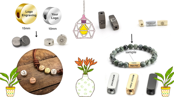 10mm Square Metal Alloy Bead With Text Engraving Custom Bracelet Space Beads