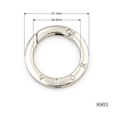 Flat Circle Carabiners Custom 1 Inch O Ring Silver / Black With Debossed Logo