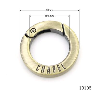 Flat Antique Brass Carabiner 30mm O Ring Keychain With Push Gate