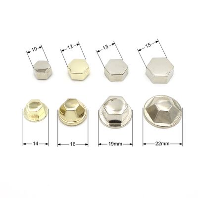 Light Gold Zinc Alloy Rivet Flat Hex Head Rivets 12mm With Screw