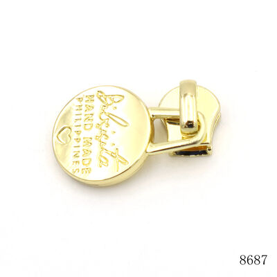 Engraved logo Custom Metal Zipper Pull 19.5mm Metal Zipper Sliders Gold