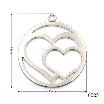 Silver Plated Hollow Heart Metal Charm Pendant 56mm Round Cutout Heart Tag for Bag Accessories