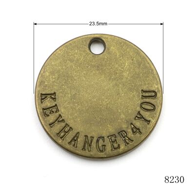 23.5mm Round Antique Brass Circle Label Tag Custom Engraved Metal Charm Logo Tag for Branding