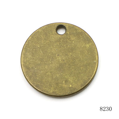 23.5mm Round Antique Brass Circle Label Tag Custom Engraved Metal Charm Logo Tag for Branding