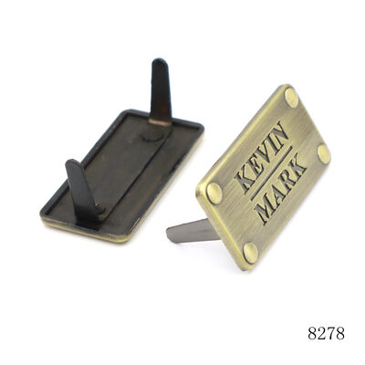 Vintage Brushed Antique Brass Metal Name Plates Custom Engraved Brand Name Metal Logo Plate For Bags
