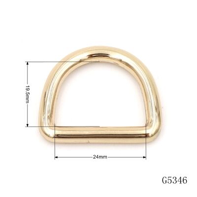 Gold Plating Smooth Edge Bag Hardware Buckle 24mm Webbing Metal D Ring Buckle for Bag Strap