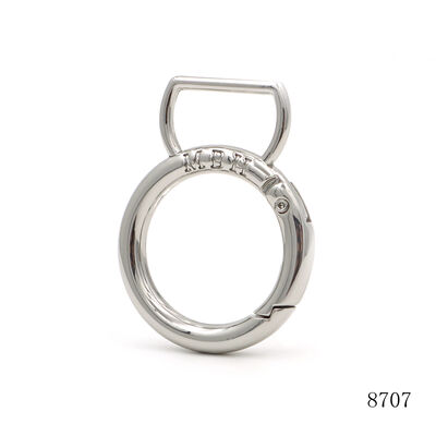 Nickel Custom Logo Engraved Spring O Ring Circle Carabiner for Handbags
