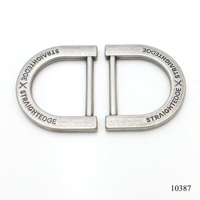 Antique Silver Plated Custom Flat Metal Dee Ring With Deep Black Logo For Leather Bag