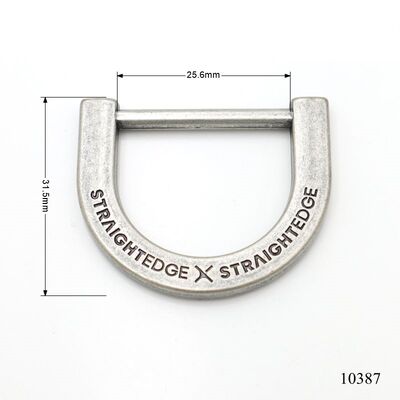 Antique Silver Plated Custom Flat Metal Dee Ring With Deep Black Logo For Leather Bag