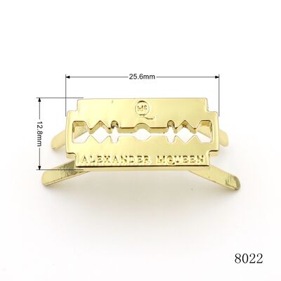 Gold Plated Custom Hollow Metal Logo Tag With Two Prongs For Handbag Purse