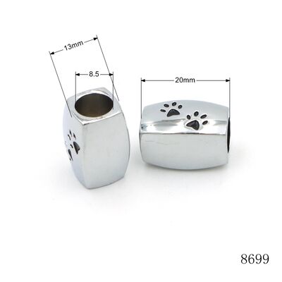 Personalized Flat Rectangular Zinc Alloy Metal Beads with Black Enamel Paw for Bracelet Making