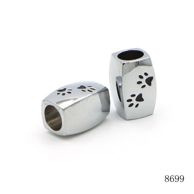 Personalized Flat Rectangular Zinc Alloy Metal Beads with Black Enamel Paw for Bracelet Making