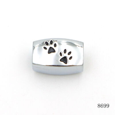 Personalized Flat Rectangular Zinc Alloy Metal Beads with Black Enamel Paw for Bracelet Making