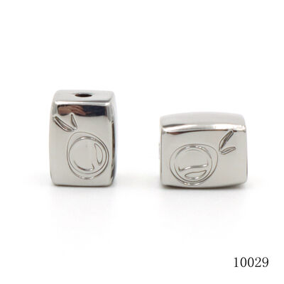 Shiny Nickel Polish Customized Logo Engraved Square Metal Beads For Bracelets Decorative Fittings