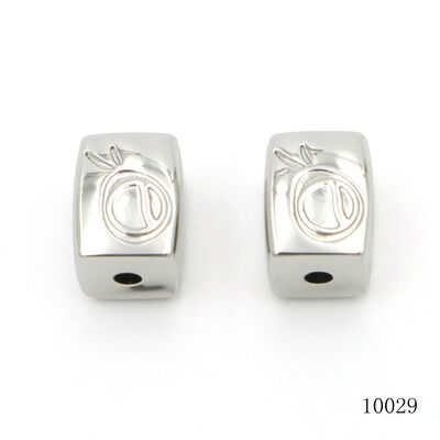 Shiny Nickel Polish Customized Logo Engraved Square Metal Beads For Bracelets Decorative Fittings