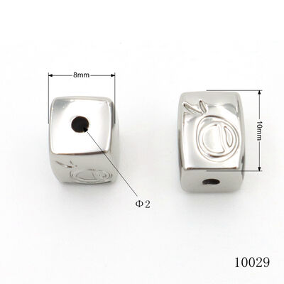 Shiny Nickel Polish Customized Logo Engraved Square Metal Beads For Bracelets Decorative Fittings
