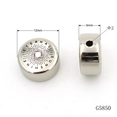 12mm Zinc Alloy Metal Flat Round Beads With Black Laser Logo For Bracelet