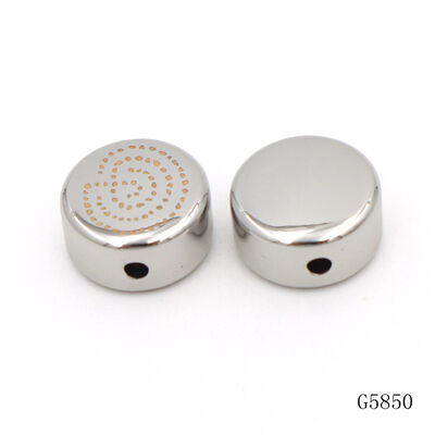 12mm Zinc Alloy Metal Flat Round Beads With Black Laser Logo For Bracelet