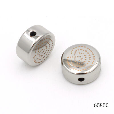 12mm Zinc Alloy Metal Flat Round Beads With Black Laser Logo For Bracelet