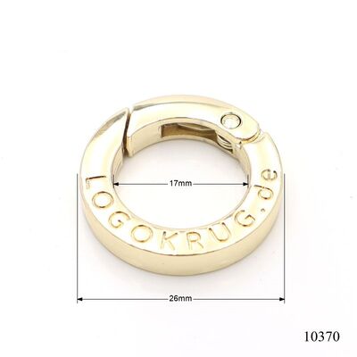 Gold Plated Logo Engraved Circle Carabiner Metal Carabiner Ring For Keychain