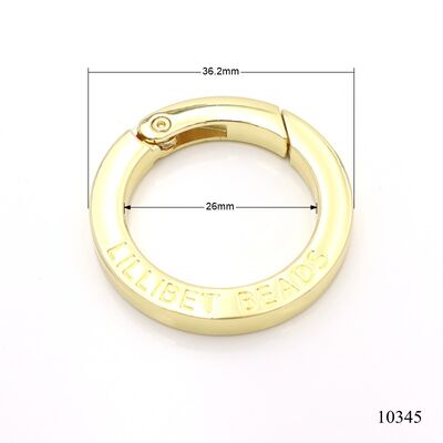 Custom Engraved Gold Metal Spring Ring Clasp 36.2mm Flat Open Gate Ring For Bag Keychain Accessories
