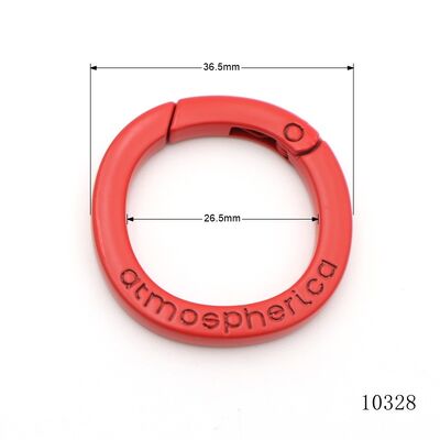 Red Coated Logo Engraved Circle Spring Carabiner Metal Ring Carabiner for Keychain