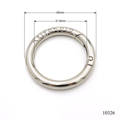 42*31.5mm Round Silver Plated Metal Spring O Ring Clasp With Custom Logo For Bag Strap Keychain Hardware