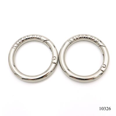 42*31.5mm Round Silver Plated Metal Spring O Ring Clasp With Custom Logo For Bag Strap Keychain Hardware