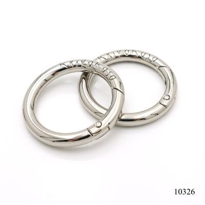 42*31.5mm Round Silver Plated Metal Spring O Ring Clasp With Custom Logo For Bag Strap Keychain Hardware
