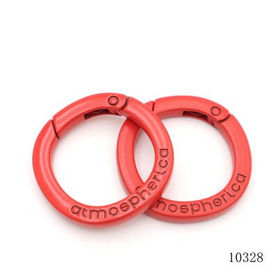 Red Coated Logo Engraved Circle Spring Carabiner Metal Ring Carabiner for Keychain